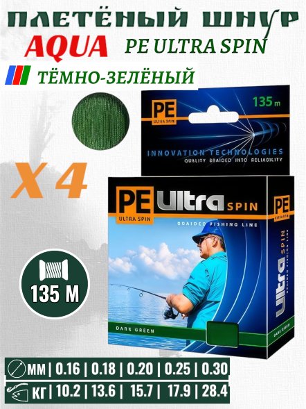 Леска-шнур Aqua Pe Ultra Spin 135м*0.30мм темно-зеленая